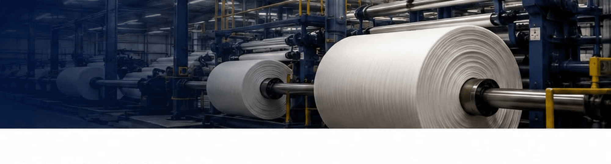 Polyester fiber production machines processing white fiber rolls